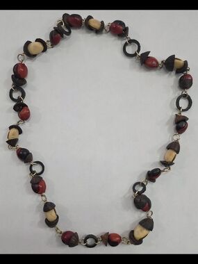 Vintage Red, Cream and Brown Nut Necklace